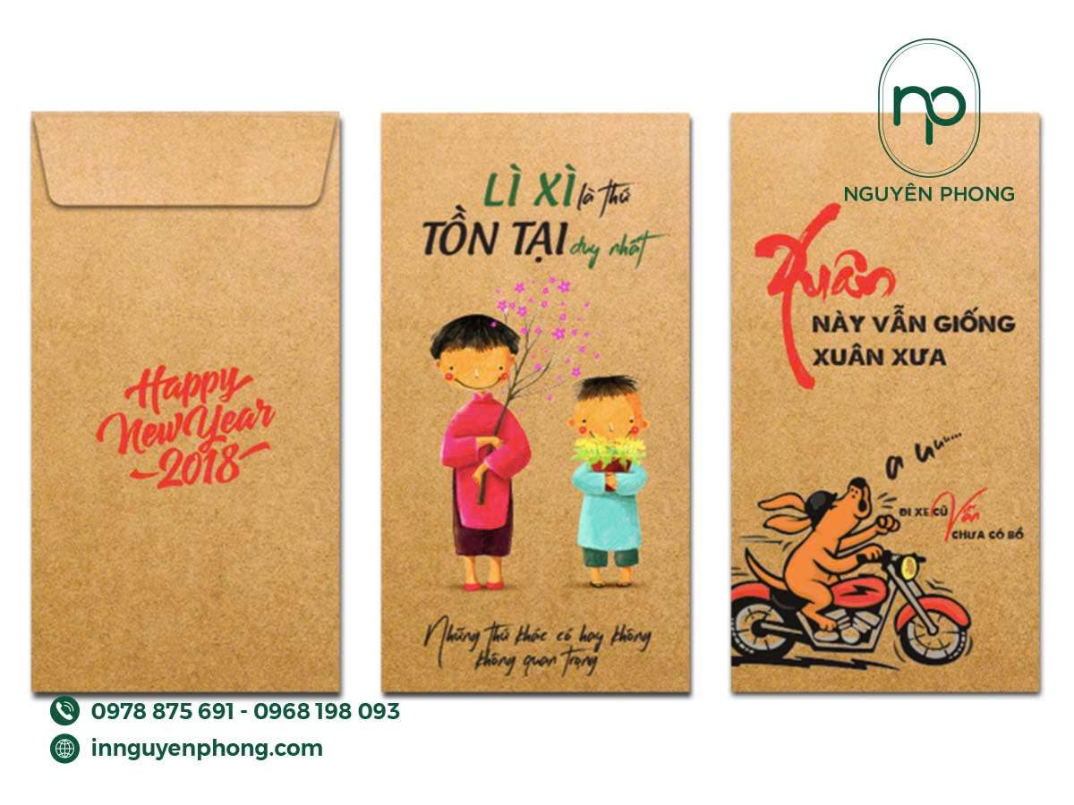 In bao lì xì chữ Phúc bằng giấy Kraft